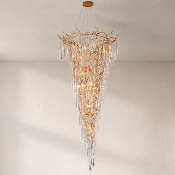 Modern Gold Leaf Crystal Branch Chandelier, 39"