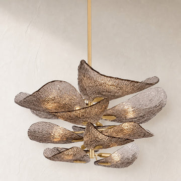 Modern Gold Leaf Glass Chandelier, 28"