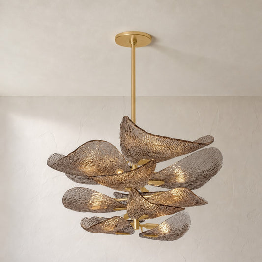 Modern Gold Leaf Glass Chandelier, 28"