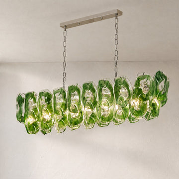 Modern Green Glass 8-Light Linear Chandelier, 39 inch