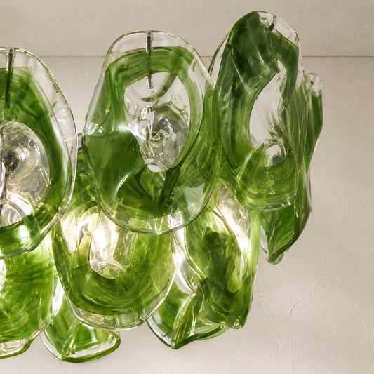 Modern Green Glass 8-Light Linear Chandelier, 39 inch