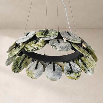 Modern Green Jade 7-Light Petal Chandelier, 23.6 Inch