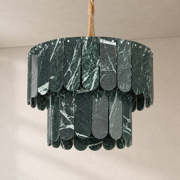 Modern Green Stone 10-Light Two-Tier Chandelier, 25.6 Inch