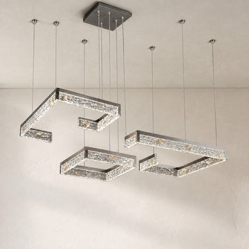 Modern Gunmetal Gray Crystal Cluster Pendant Light