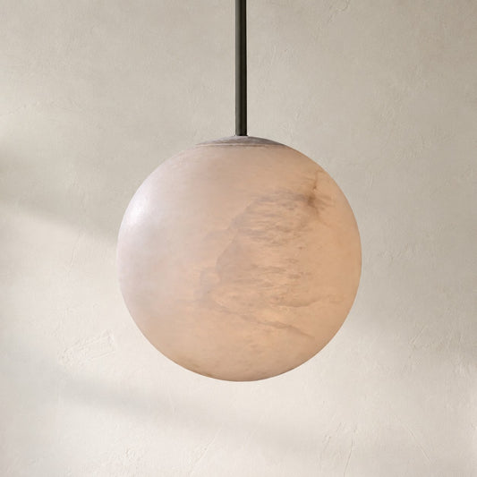 Modern Hand-Carved Alabaster Pendant Light, 12 inch