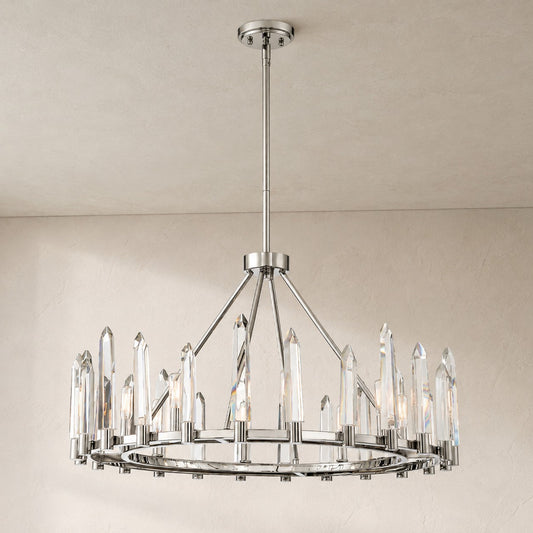 Modern Hand-Cut Crystal Rectangular Chandelier, 42 Inch