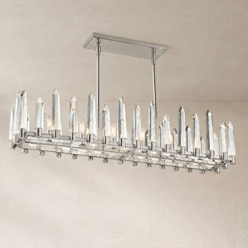 Modern Hand-Cut Crystal Rectangular Chandelier, 42 Inch