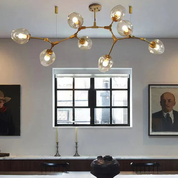 Industrial Black Clear Glass 5-Light Branch Chandelier, 39.4 Inch