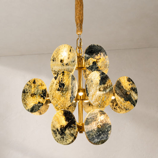 Modern Ink Landscape Stone 12-Light Cluster Chandelier, 17.7 Inch