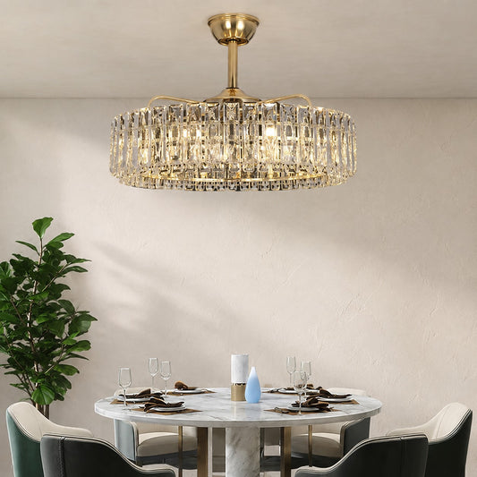 Modern Invisible Blade Fan Light Crystal Chandelier for Living/Dining Room/Bedroom