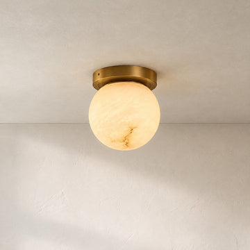 Modern Light Luxury Marble Round Ball Square Copper 1-Light Semi-Flush Mount Ceiling Light