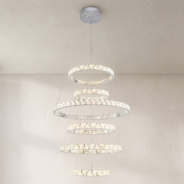 Modern Marble and Crystal Pendant Light, 48 Inch