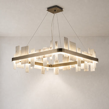 Modern Marble and Gold Pendant Light, 31 inch