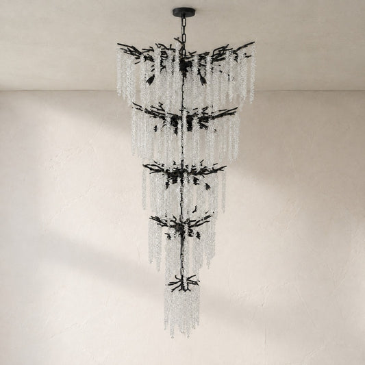 Modern Matte Black Crystal 28-Light Tiered Chandelier, 30 Inch