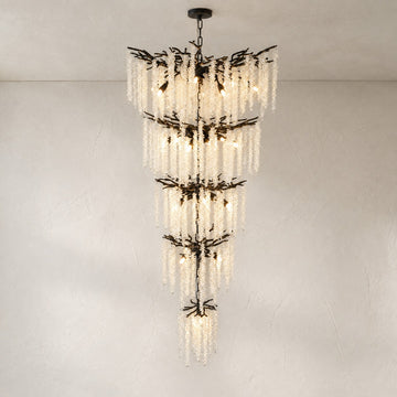 Modern Matte Black Crystal 28-Light Tiered Chandelier, 30 Inch