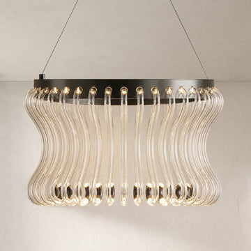 Modern Matte Black Glass Chandelier, 21.7 Inch