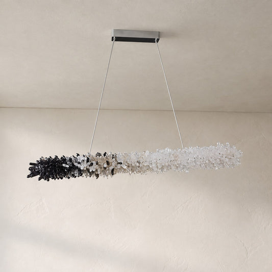 Modern Natural Crystal Linear Chandelier, 39.4 Inch
