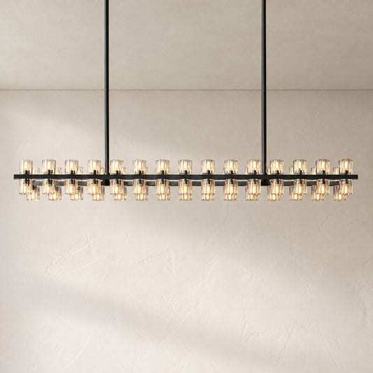 Modern Polished Nickel Crystal 60-Light Linear Chandelier, 54 Inch