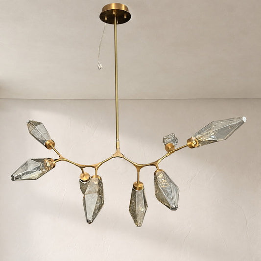 Modern Rock Glass Linear Branch Chandelier, 52.6 Inch