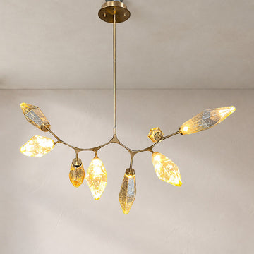 Modern Rock Glass Linear Branch Chandelier, 52.6 Inch