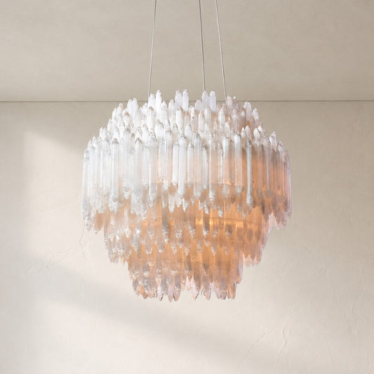 Modern Selenite Crystal Round Pendant Light, 40 inch