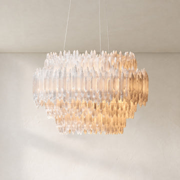 Modern Selenite Crystal Round Pendant Light, 40 inch