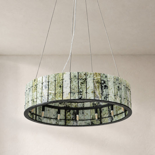 Modern Snowcrest White Stone 14-Light Drum Chandelier, 31.5 Inch