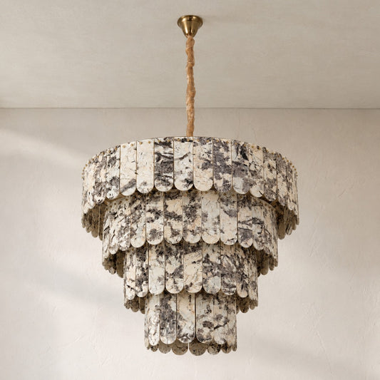 Modern Snowcrest White Stone 28-Light Tiered Chandelier, 39.4 Inch