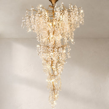 Modern Unique Artistic Flower Brass Branch Semi-flush Mount Chandelier for Staircase