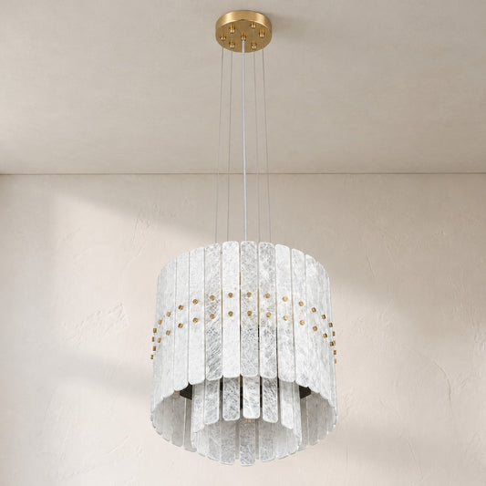 Modern White Crystal Stone 7-Light Chandelier, 15.7 Inch