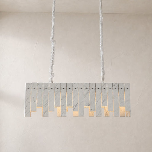 Modern Yugoslav White Stone 16-Light Linear Chandelier, 55.1 Inch
