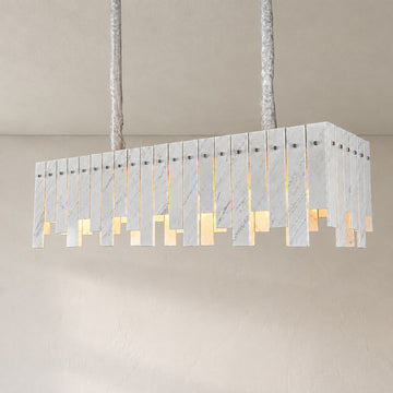 Modern Yugoslav White Stone 16-Light Linear Chandelier, 55.1 Inch