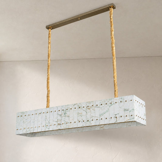 Modern Yugoslav White Stone 5-Light Rectangular Chandelier, 35.4 Inch