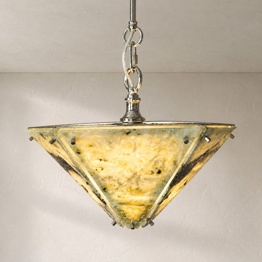 Modern Yugoslav White Stone 6-Light Faceted Chandelier, 15.7 Inch