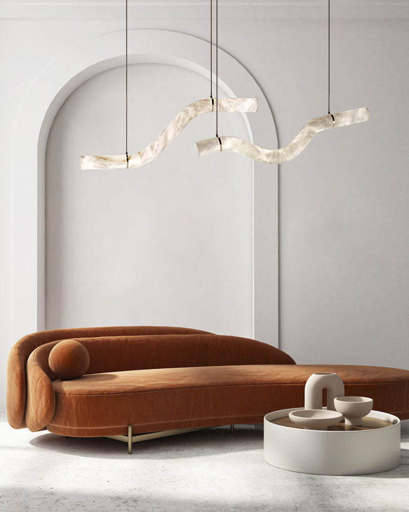 Minimalist Long Cord Ceiling Pendant Alabaster Lighting
