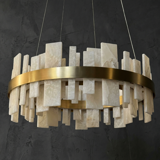 Alabaster Round Chandelier in a dining room