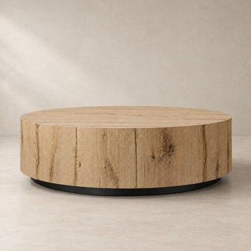 Oak Wood Round Plinth Coffee Table