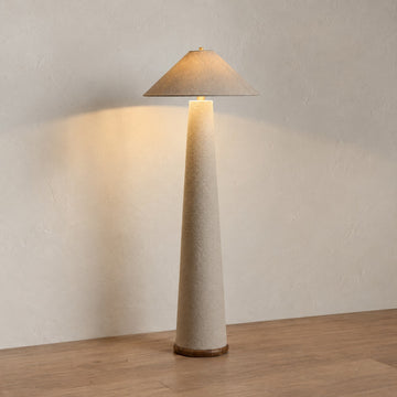 Organic Modern Teak White Boucle Floor Lamp