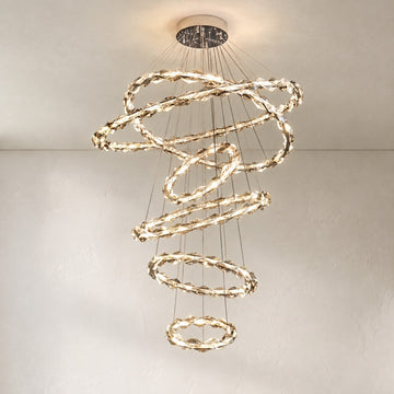 Oversized Multi-Tiered Rings Crystal Chandelier Modern Clear and Grey Crystal Ceiling Light Fixture For Staircase/Foyer/Hallway/Entryway