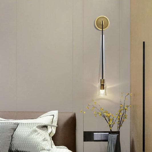 Modern Brass Crystal 1-Light Wall Sconce, 15.7 inch