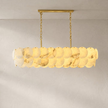 Rectangular Alabaster Chandelier Dia 100/120 with Round Shell Piece String Ceiling for Dining room