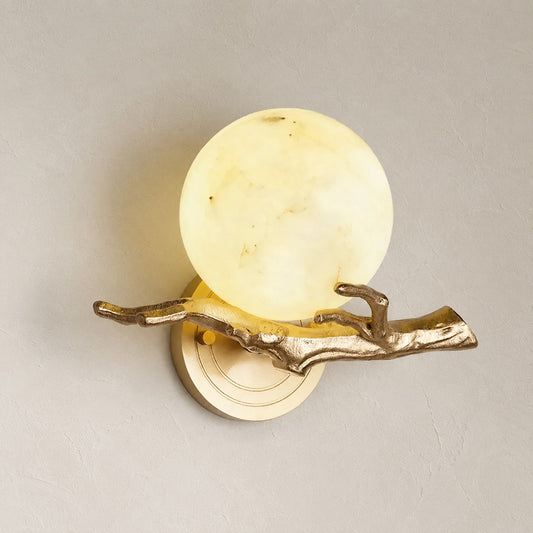 Retro Brass and Marble Wall Sconce, 11.8 inch