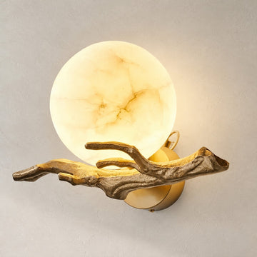 Retro Brass and Marble Wall Sconce, 11.8 inch