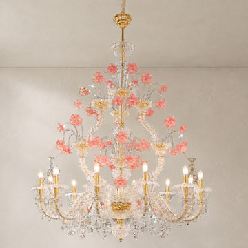Rococo Pink Crystal 12-Light Branch Chandelier, 47.24 Inch