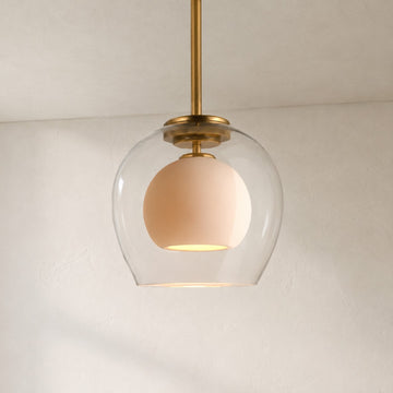 Romy Matte Porcelain Glass Dome Pendant Light with Brass Finish