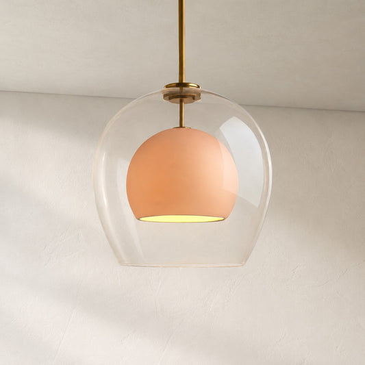 Romy Matte Porcelain Glass Dome Pendant Light with Brass Finish