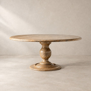 Round Dining Table in Hand-Carved Tulipwood