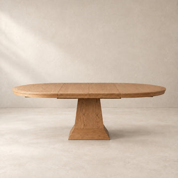 Round Oak Extension Dining Table with Leaves