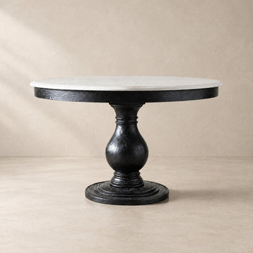 Round Pine Base Dining Table with Marble Slab