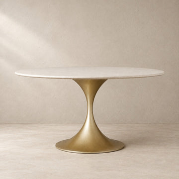 Round Stone-Top Steel-Base Dining Table